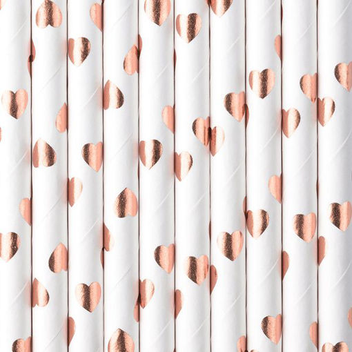Picture of PAPER STRAWS HEARTS ROSE GOLD 19.5CM